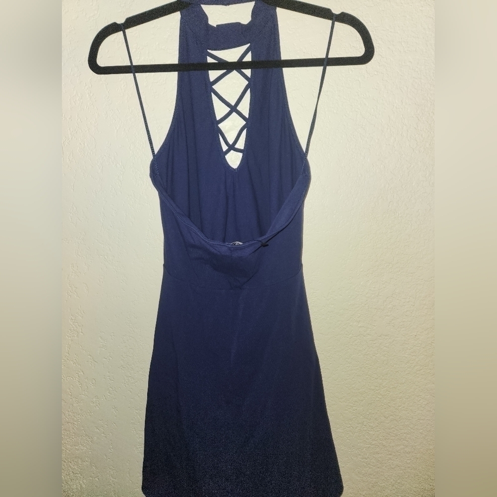 Express Blue Lace Up Chocker Neck NWOT Sz M - Picture 2 of 5